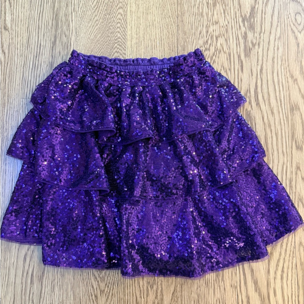 Grace Karin Purple Sequin Ruffled Mini Skirt